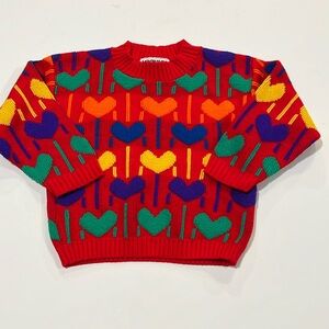 Miniwaves - orlon acrylic heart sweater, rainbow, vintage